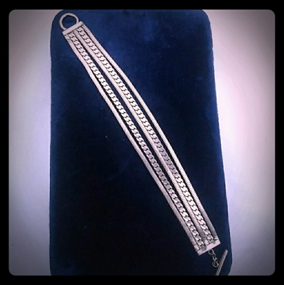 Vintage Multi-Chain Silver-Tone Toggle Bracelet